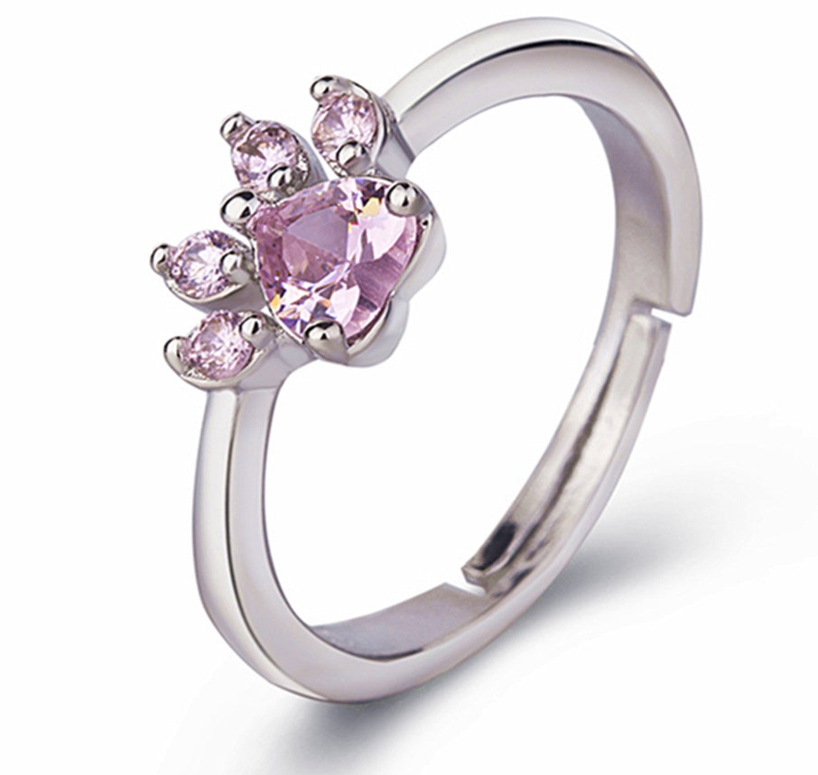 Rose Gold Paw Jewelry Set for Women – 4-Piece Collection with Heart-Shaped Cubic Zirconia: Ring, Necklace, Earrings, and Bracelet
