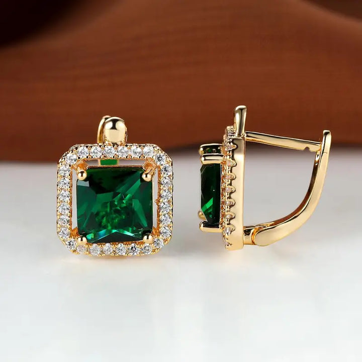 BettyRae - Golden Green Square Zirconia Gold Earrings