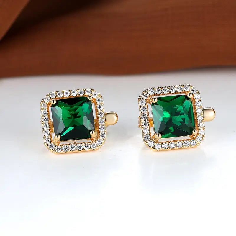BettyRae - Golden Green Square Zirconia Gold Earrings