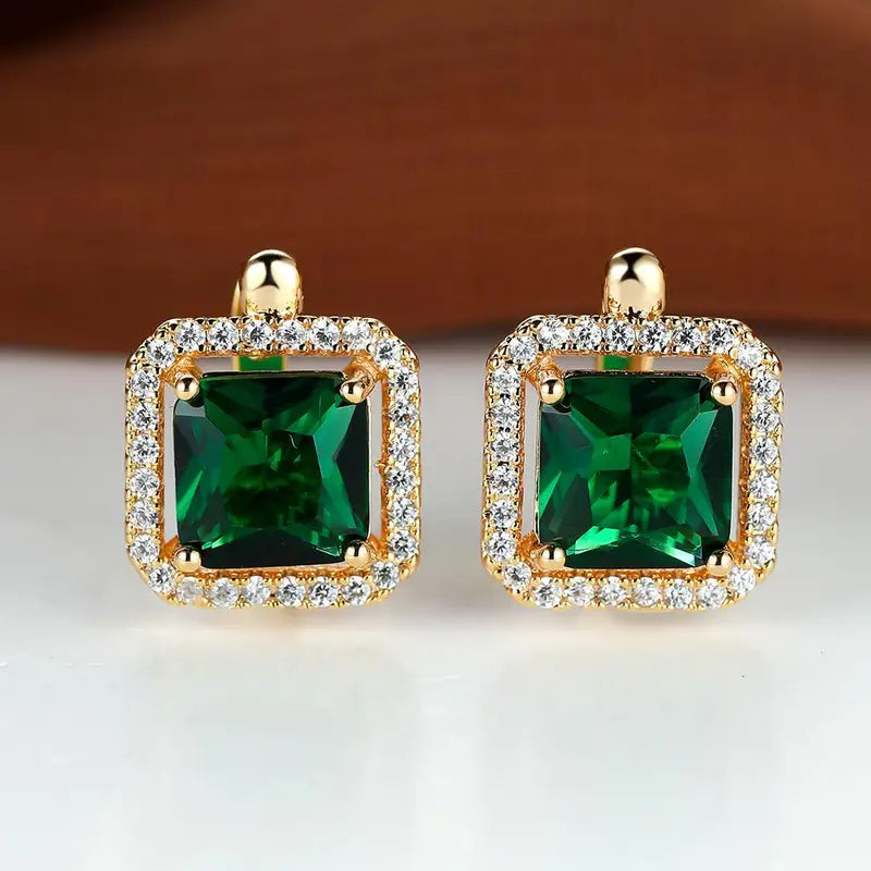 BettyRae - Golden Green Square Zirconia Gold Earrings