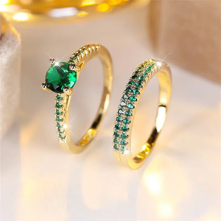 BettyRae - Emerald Duo Ring Gold Set