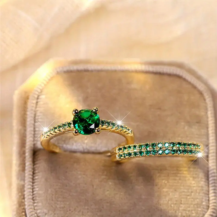 BettyRae - Emerald Duo Ring Gold Set