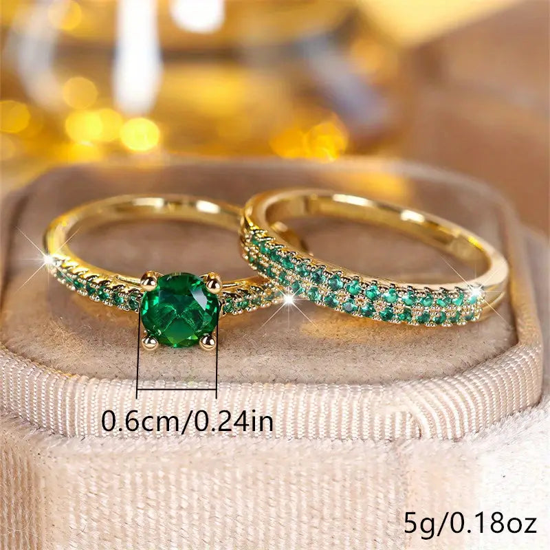 BettyRae - Emerald Duo Ring Gold Set