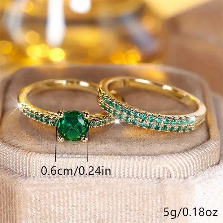 BettyRae - Emerald Duo Ring Gold Set