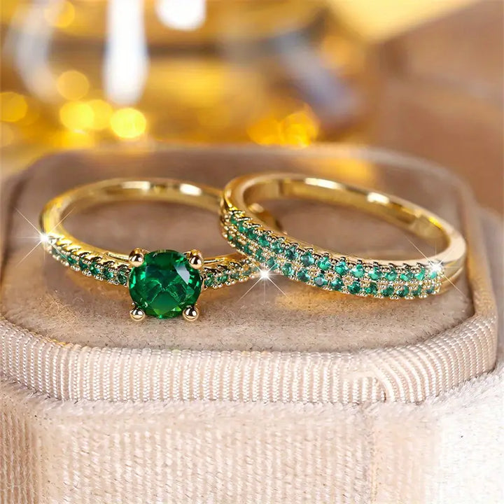 BettyRae - Emerald Duo Ring Gold Set