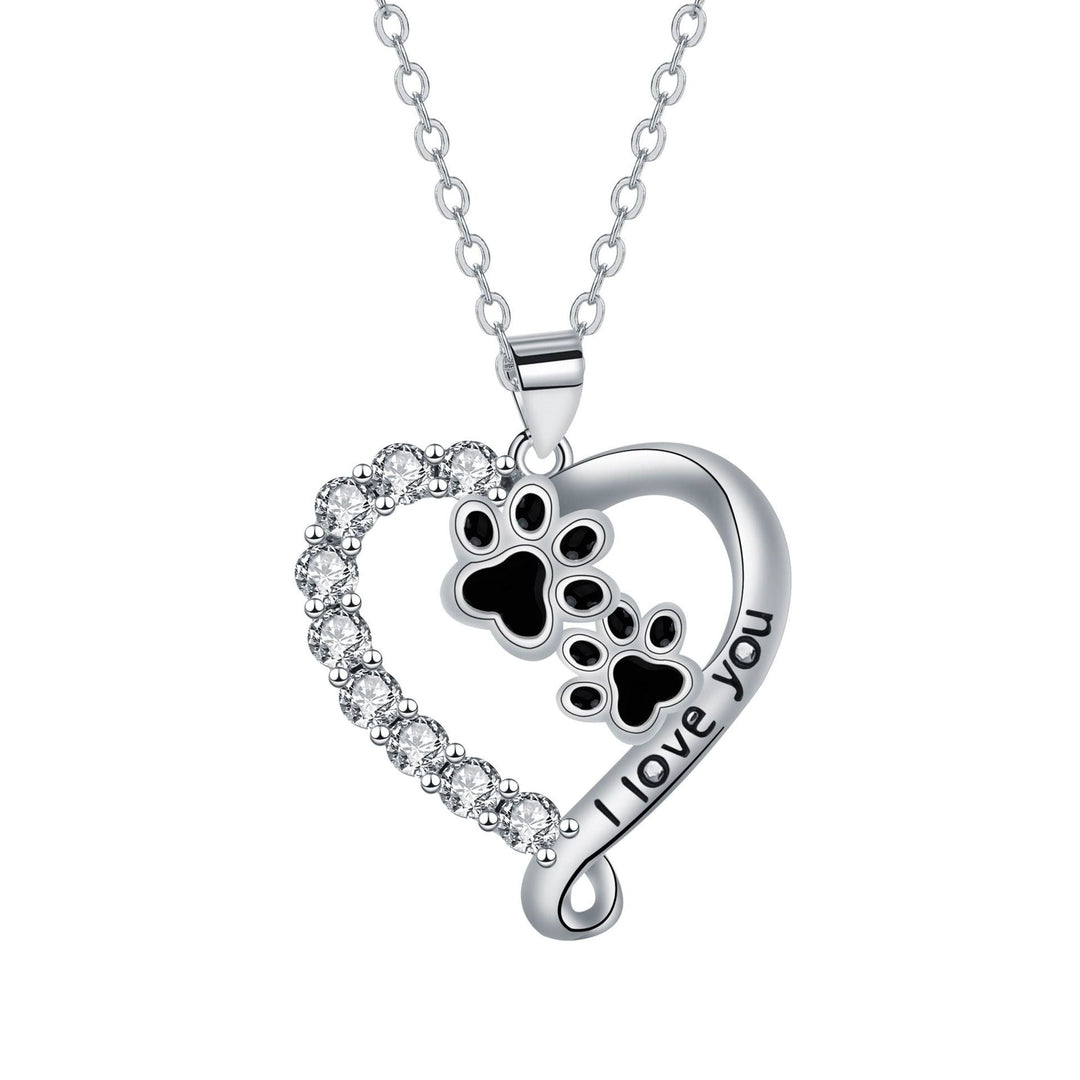 Heart Friend Paw Necklace in Silver-Black