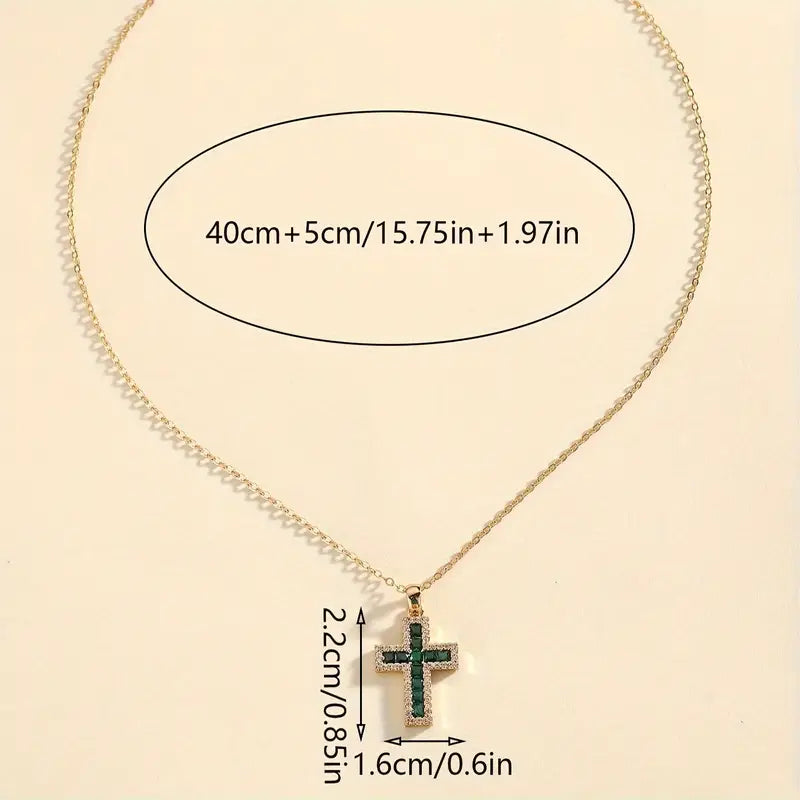 BettyRae - Emerald Cross Pendant Gold Necklace