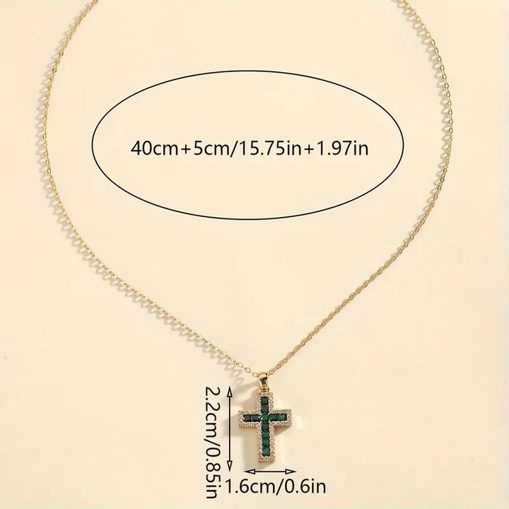 BettyRae - Emerald Cross Pendant Gold Necklace