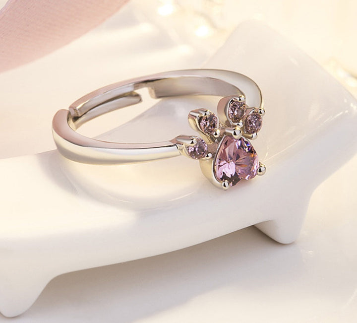 Rose Gold Paw Jewelry Set for Women – 4-Piece Collection with Heart-Shaped Cubic Zirconia: Ring, Necklace, Earrings, and Bracelet