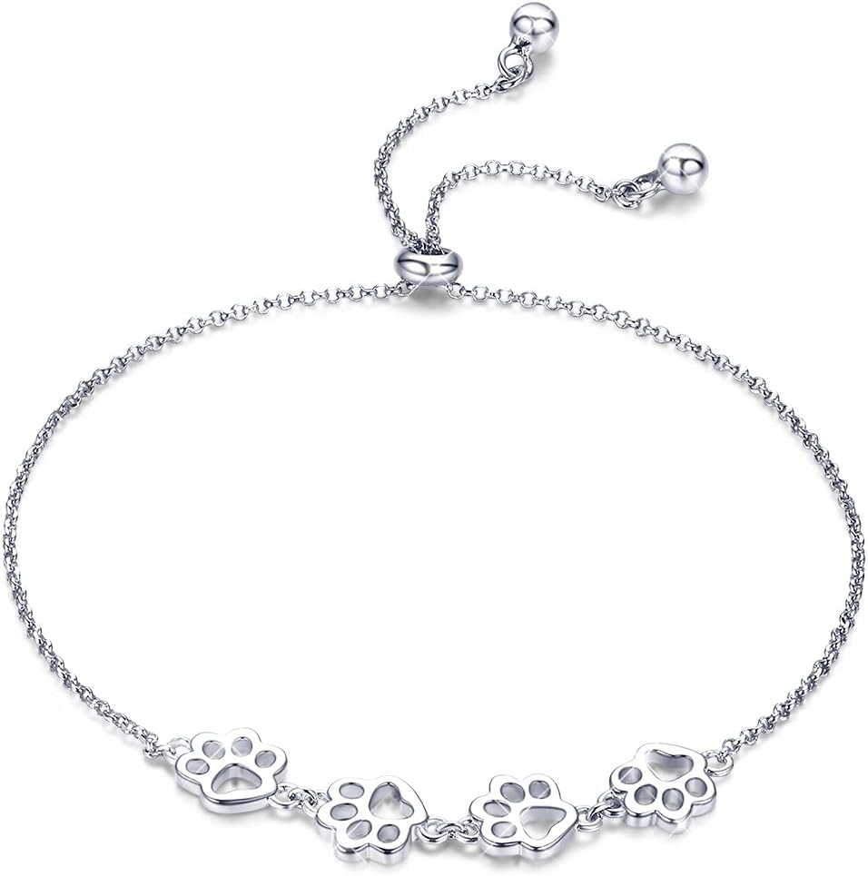 Customizable Sterling Silver Dog Paw Bracelet
