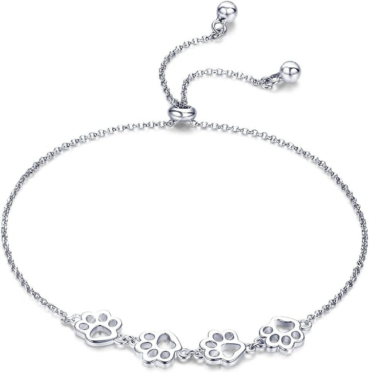 Customizable Sterling Silver Dog Paw Bracelet
