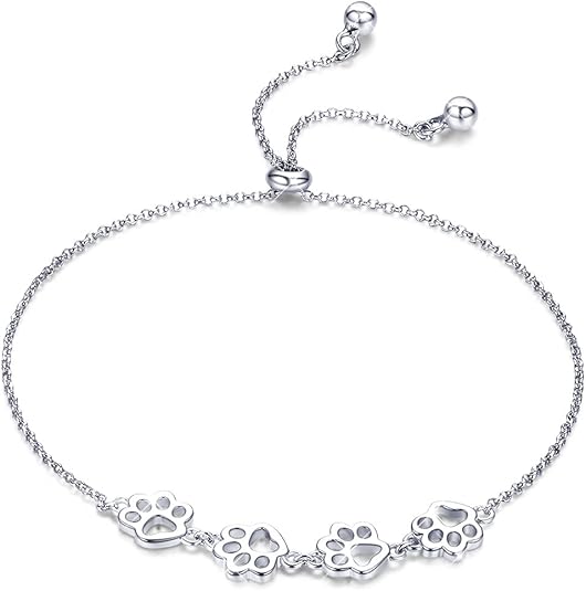 Customizable Sterling Silver Dog Paw Bracelet