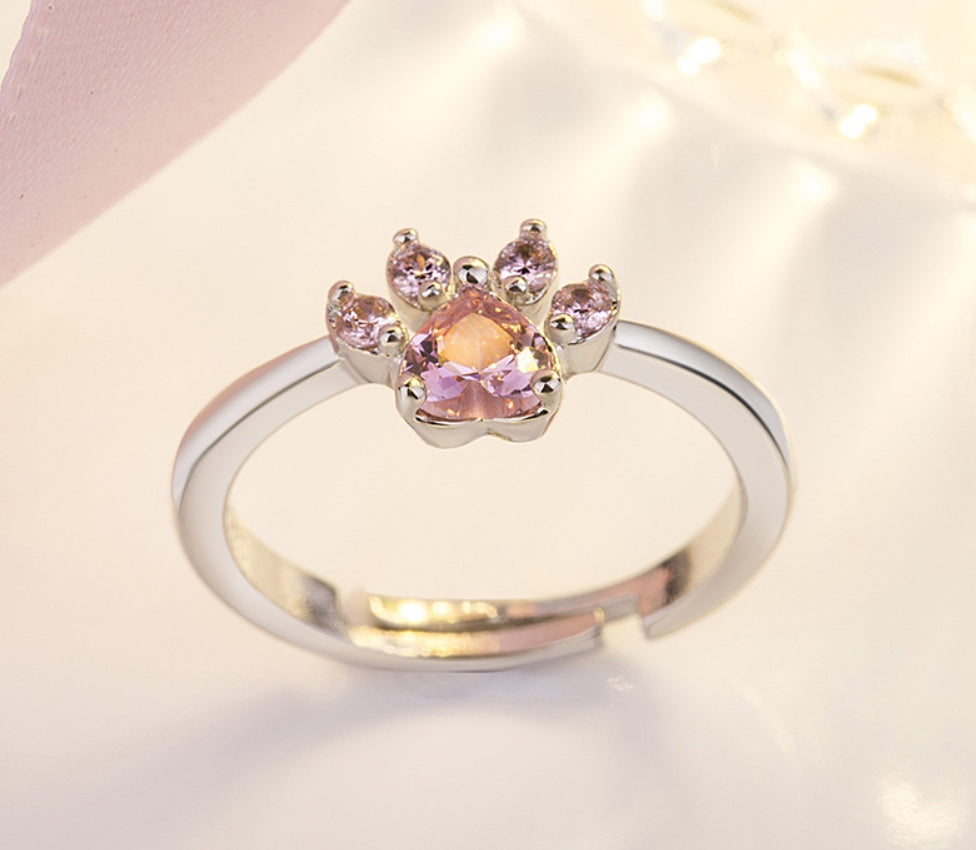 Rose Gold Paw Jewelry Set for Women – 4-Piece Collection with Heart-Shaped Cubic Zirconia: Ring, Necklace, Earrings, and Bracelet
