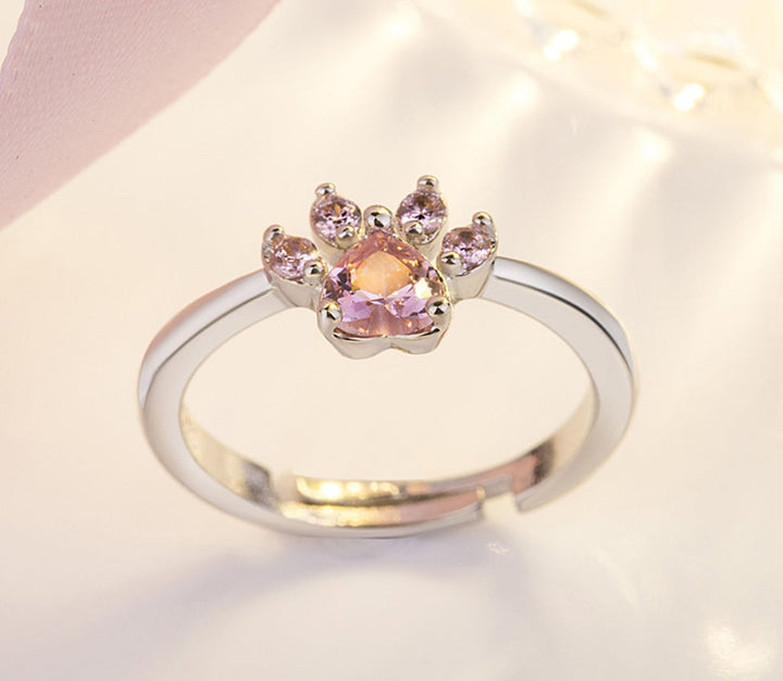 Rose Gold Paw Jewelry Set for Women – 4-Piece Collection with Heart-Shaped Cubic Zirconia: Ring, Necklace, Earrings, and Bracelet