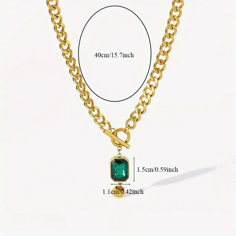 BettyRae - Chunky Chain Emerald Gold  Pendant Necklace