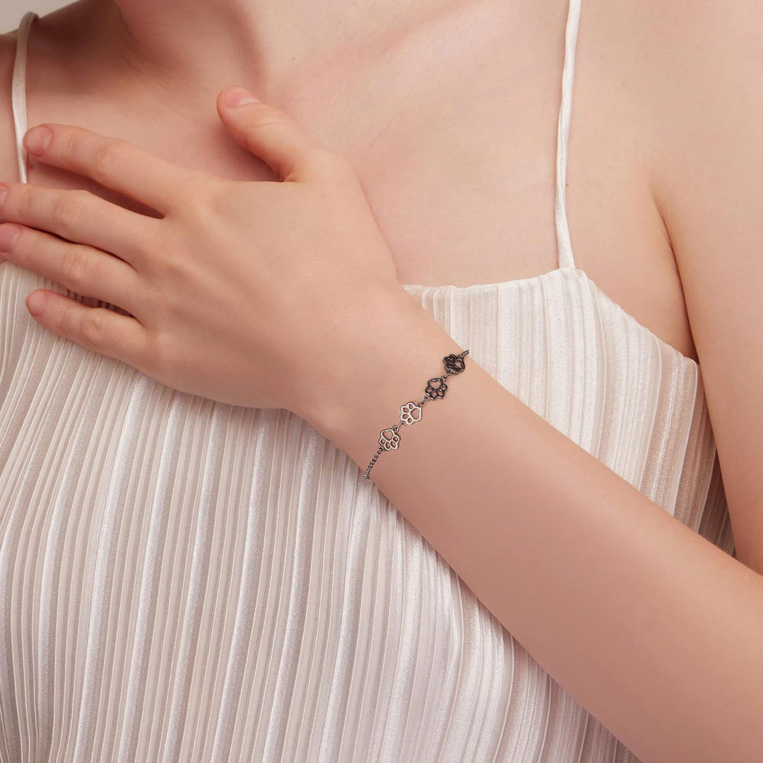 Customizable Sterling Silver Dog Paw Bracelet
