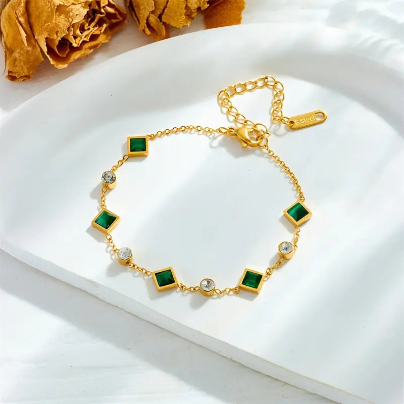 BettyRae - Green Square Zirconia Bracelet