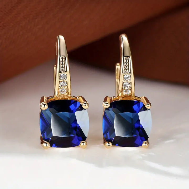 BettyRae - Mystic Sapphire Stone Hoop Gold Earrings
