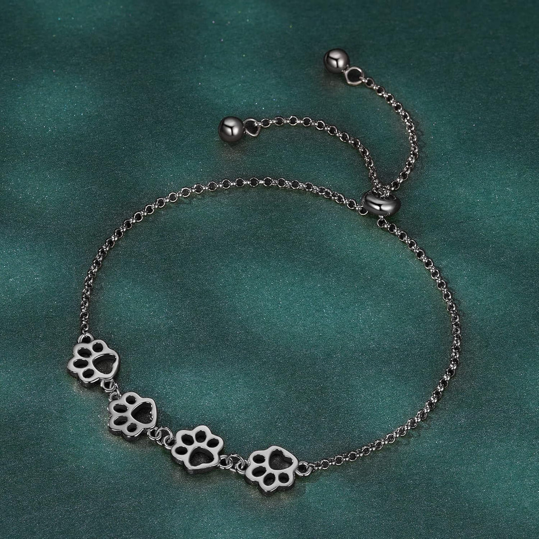 Sterling Silver Dog Paw Print Bracelet – Adjustable Bracelet