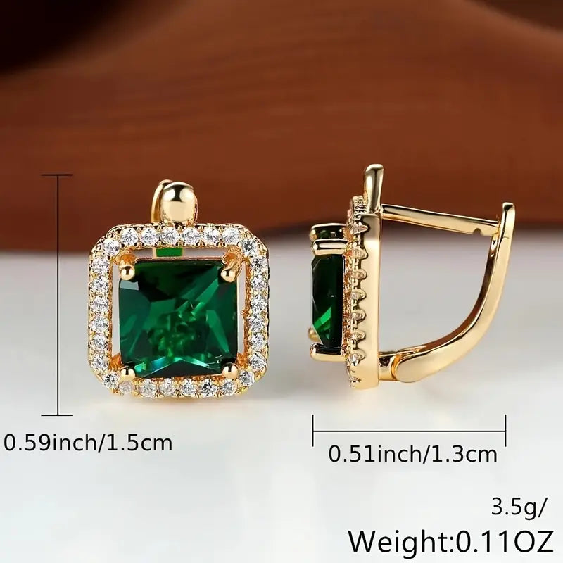 BettyRae - Golden Green Square Zirconia Gold Earrings