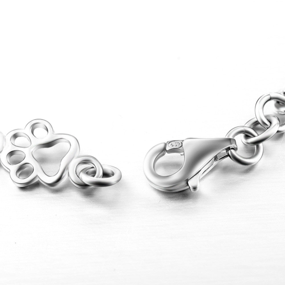 Pure Silver Bracelet Featuring Paw and Bone Charms