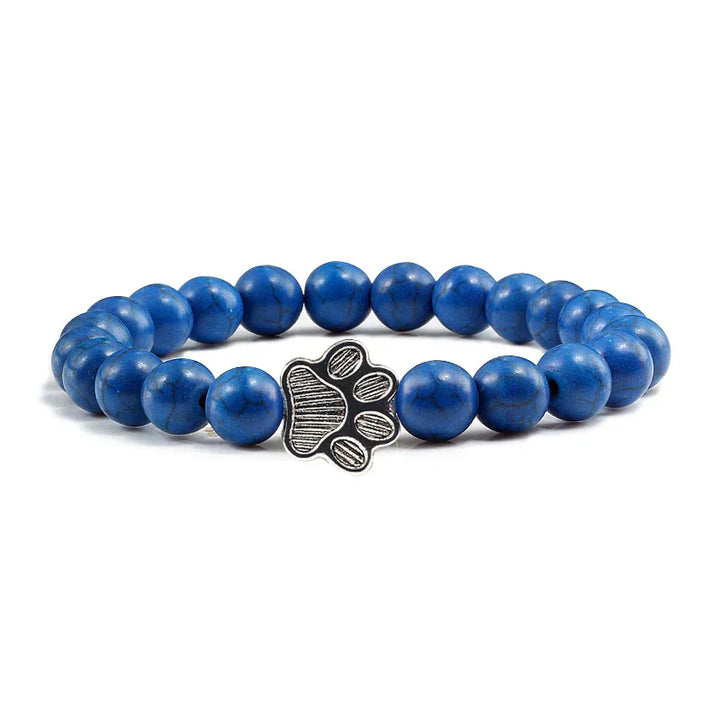 Unisex Natural Stone Bracelet with Elastic Pearl and Paw Print Charm