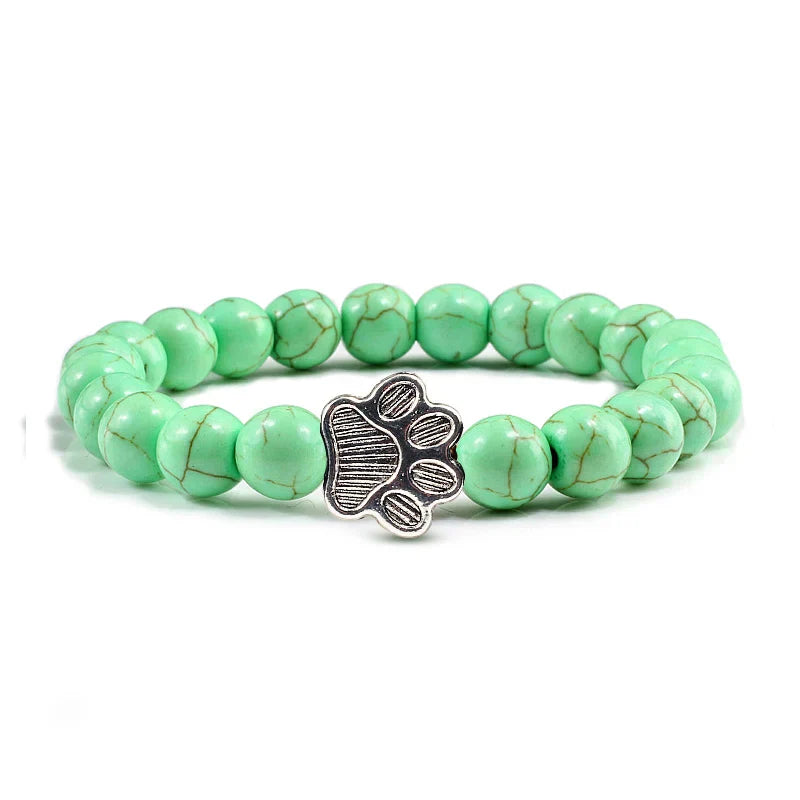 Natural Stone Bracelet with Paw Pendant – Elastic Beaded Bracelet for Men & Women