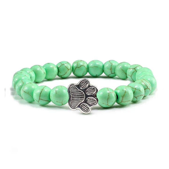 Unisex Natural Stone Bracelet with Elastic Pearl and Paw Print Charm