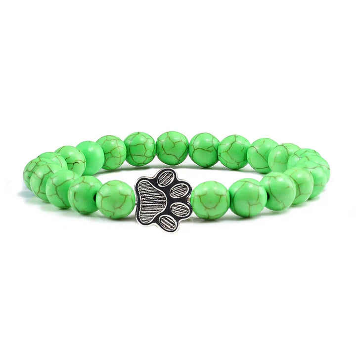 Unisex Natural Stone Bracelet with Elastic Pearl and Paw Print Charm