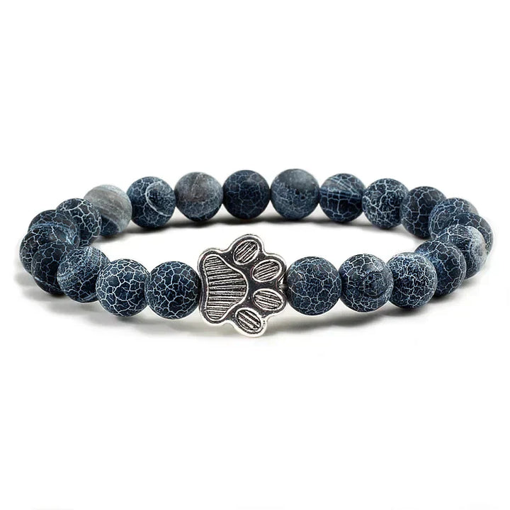 Unisex Natural Stone Bracelet with Elastic Pearl and Paw Print Charm