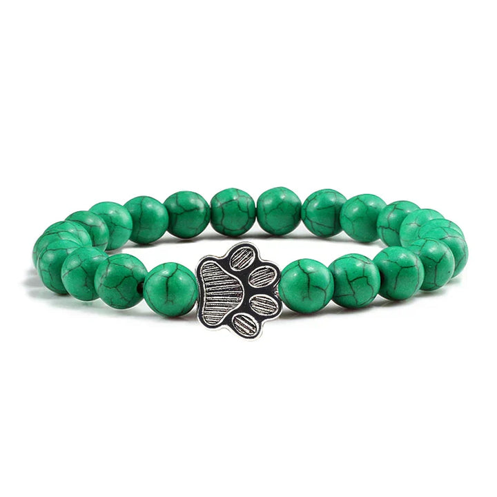 Unisex Natural Stone Bracelet with Elastic Pearl and Paw Print Charm