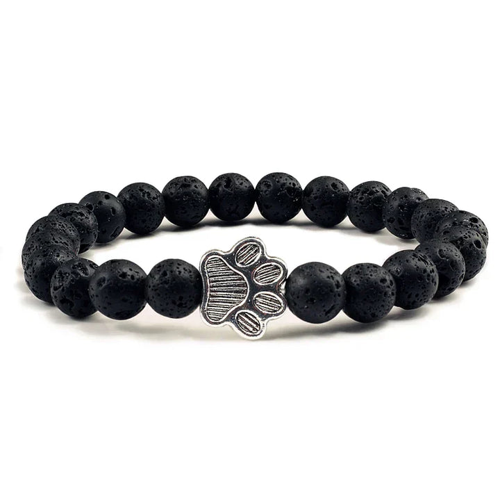 Unisex Natural Stone Bracelet with Elastic Pearl and Paw Print Charm