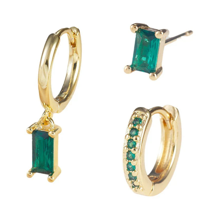 BettyRae - Emerald Green Geometric Zircon Gold Earrings
