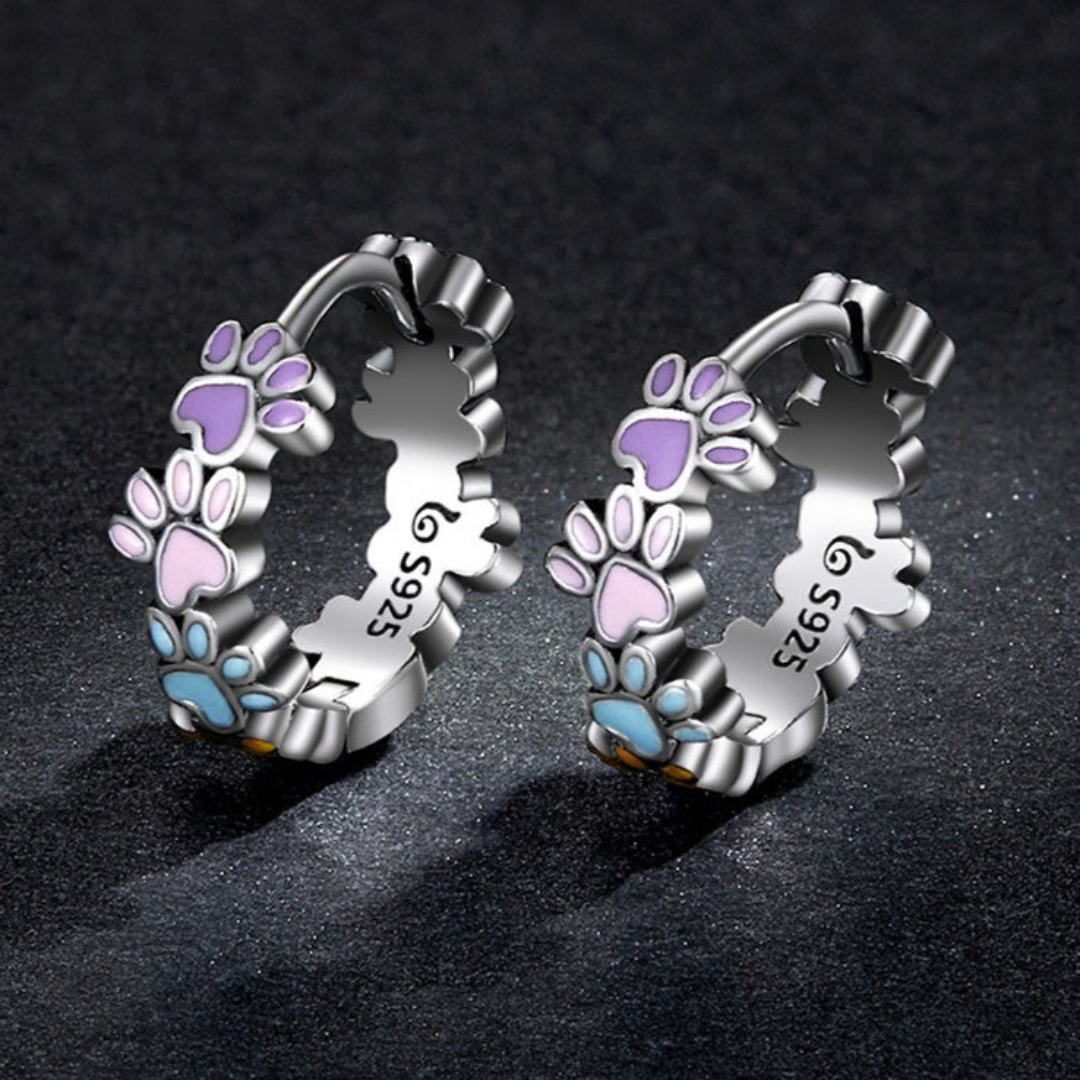 Colorful Paws Hoop Earrings made of 925 Sterling Silver