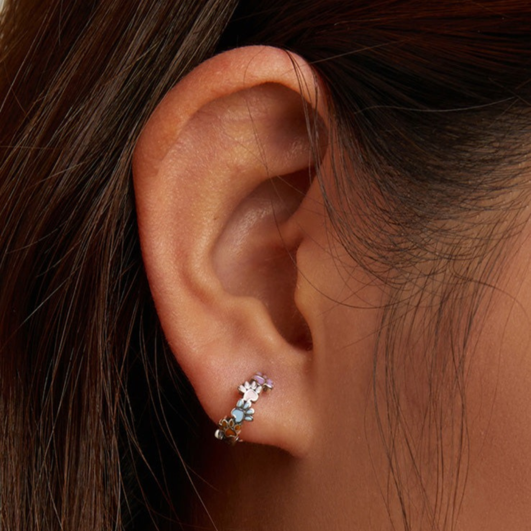 Colorful Paws Hoop Earrings made of 925 Sterling Silver