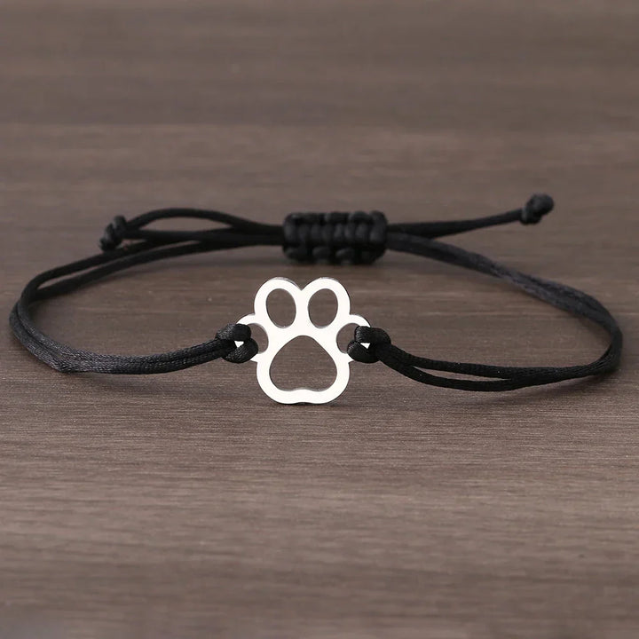 Adjustable Paw Bracelet with Black & Red Cord