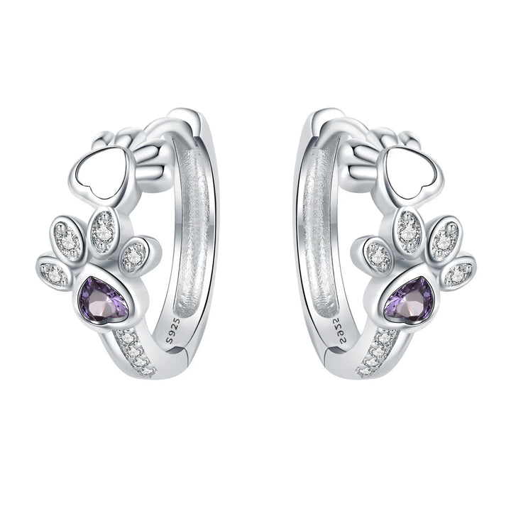 Paw Hoop Earrings made of 925 Sterling Silver – Zirconia & Heartstone Jewelry for Women