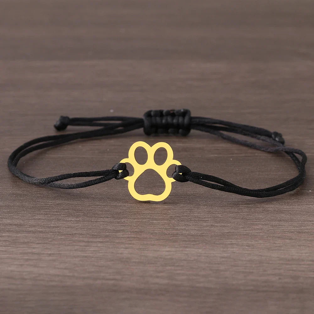 Adjustable Paw Bracelet with Black & Red Cord