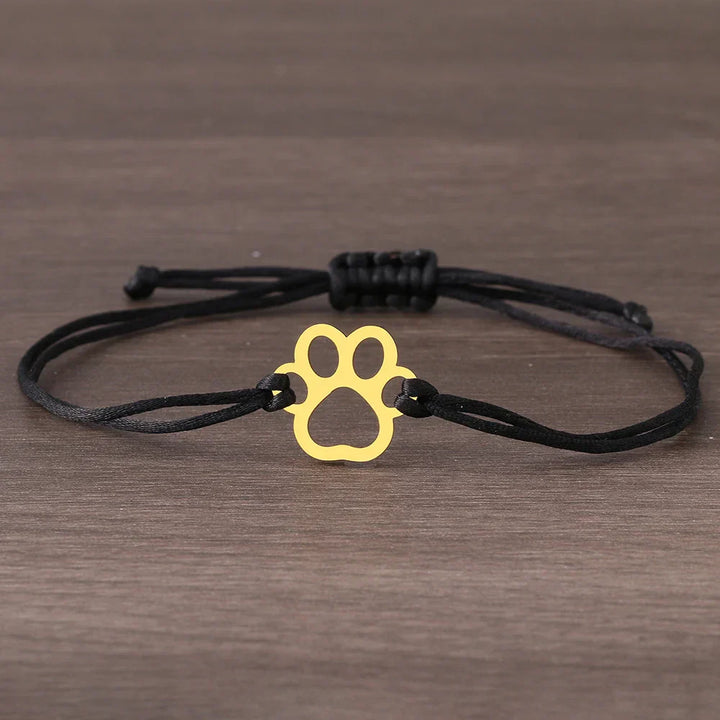 Adjustable Paw Bracelet with Black & Red Cord