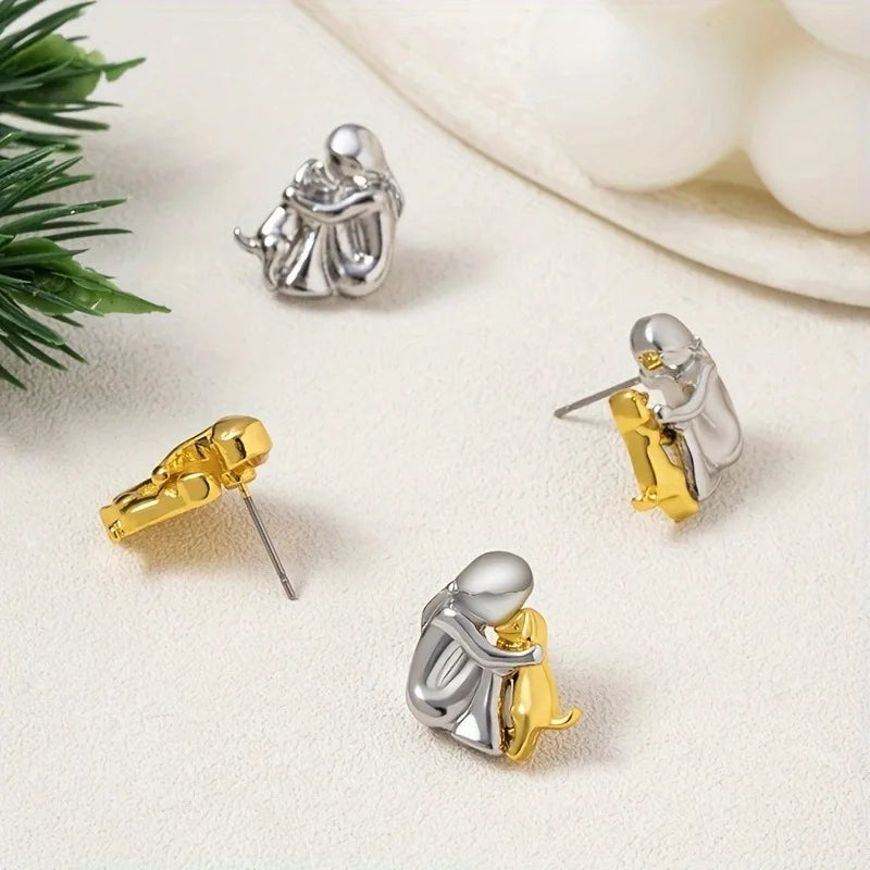 Sweet Two-Tone Hugging Earrings in Silver & Gold