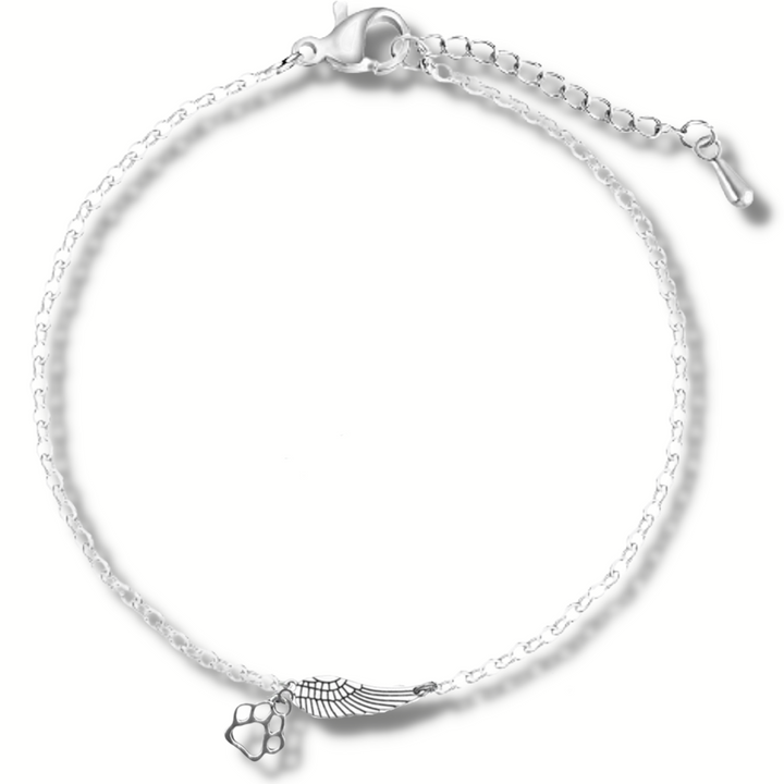 Silver Memorial Bracelet with Angel Wings & Paw Print | Handmade