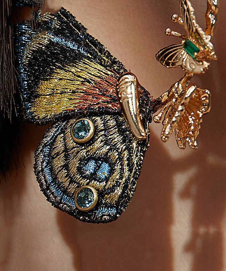 Earrings with Embroidered Butterfly Wings