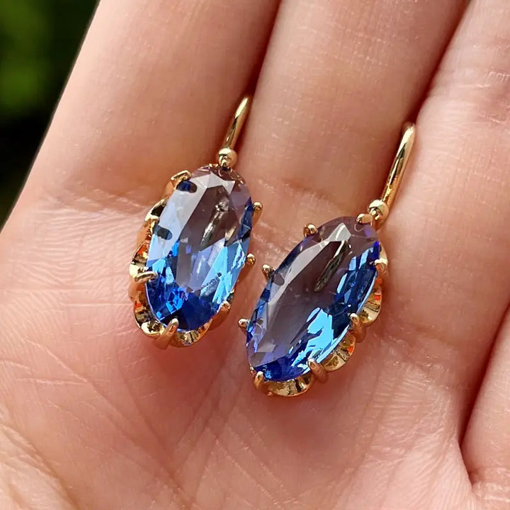BettyRae - Golden Blue Bloom Gold Earrings