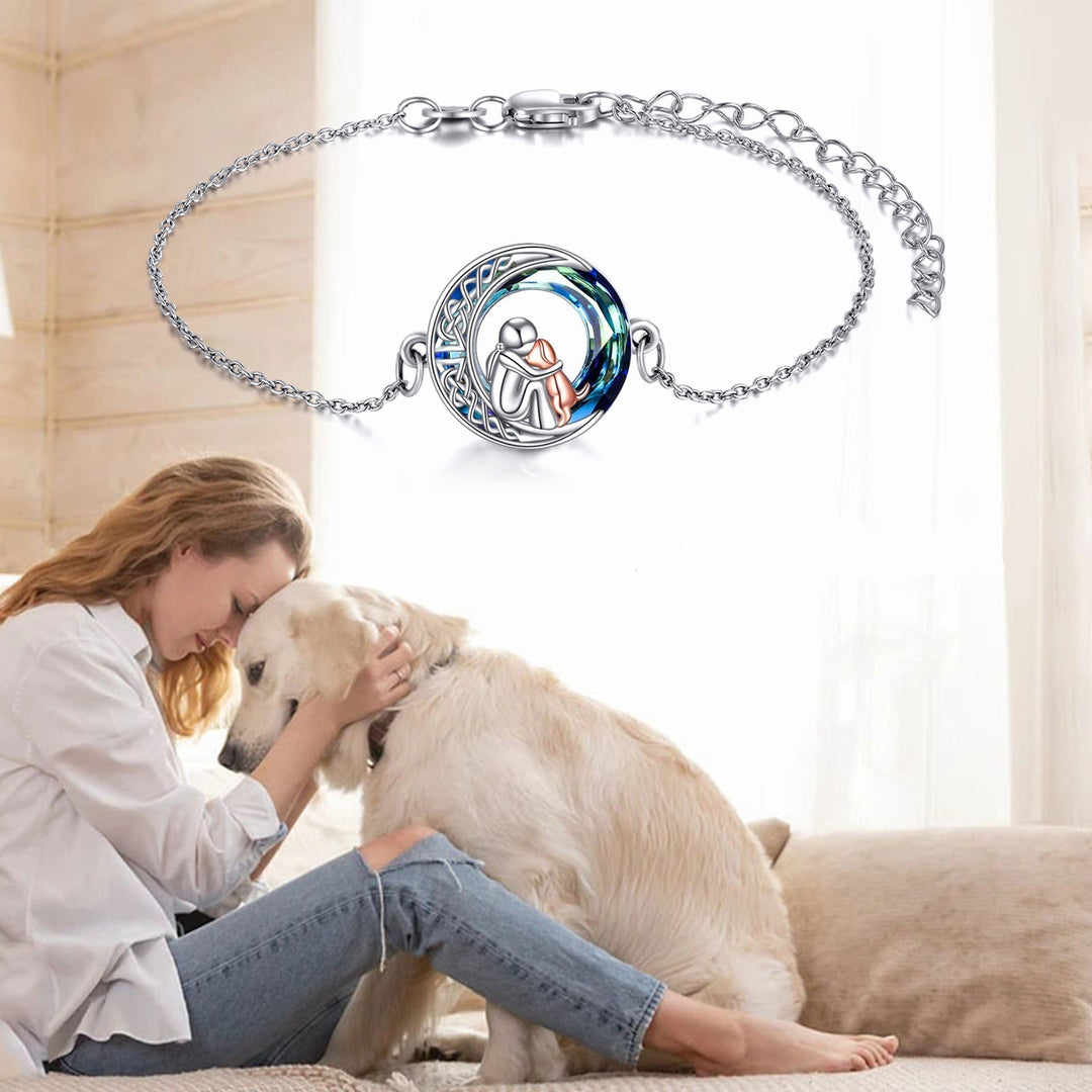 Adjustable 925 Sterling Silver Bracelet Featuring a Lucky Dog Motif