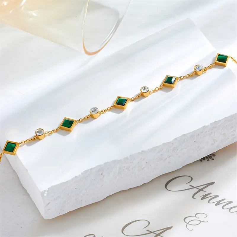 BettyRae - Green Square Zirconia Bracelet