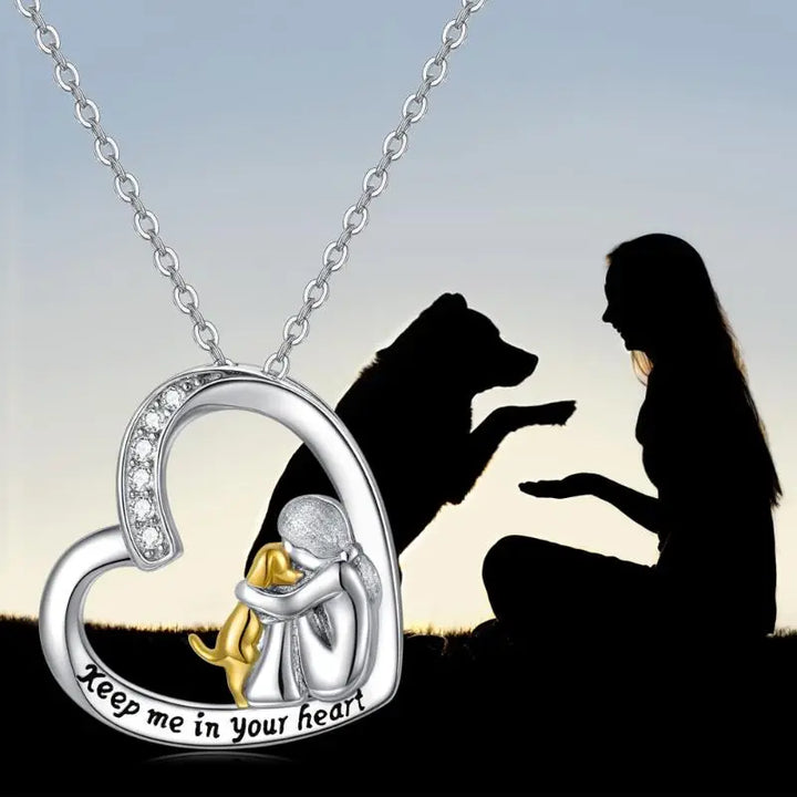 Lucky Necklace with Heart & Dog Motif – 925 Sterling Silver Necklace with Zirconia