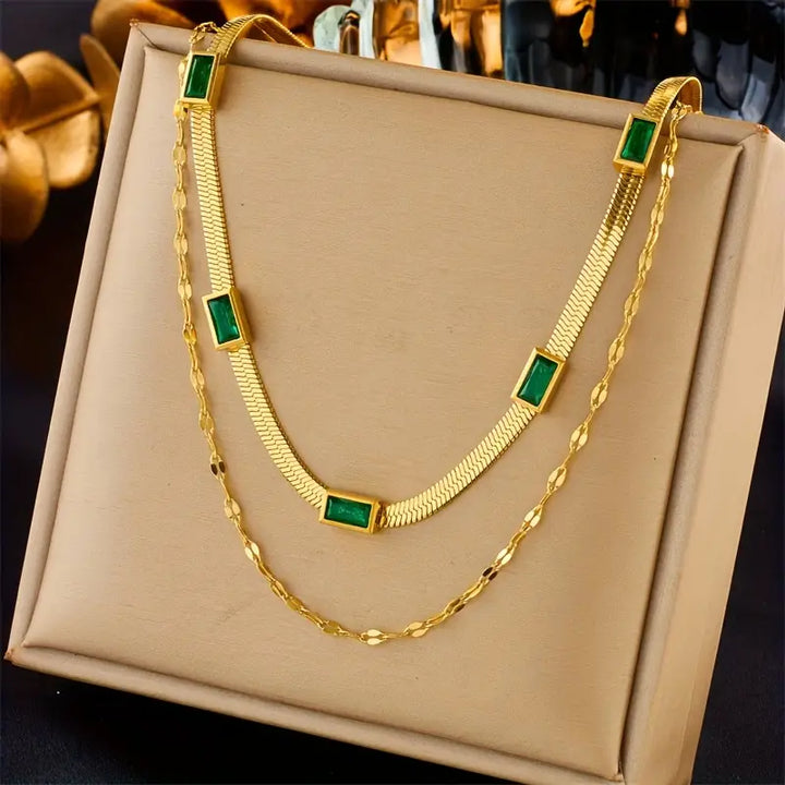 BettyRae - Gem Double-Layer Retro Gold Necklace