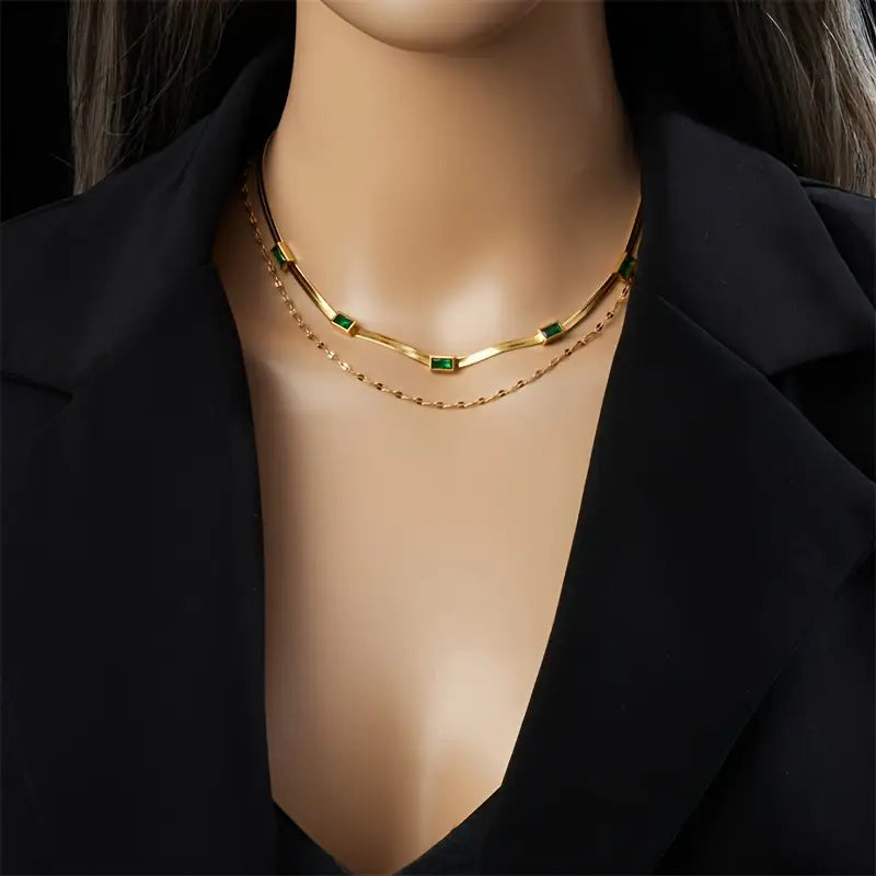 BettyRae - Gem Double-Layer Retro Gold Necklace