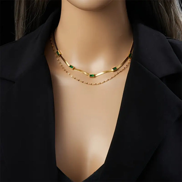 BettyRae - Gem Double-Layer Retro Gold Necklace